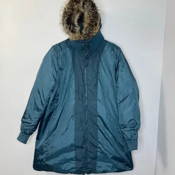 Lands End Women's Plus 1X Down Puffer Winter Coat Jacket Blue - Picture 9 of 13